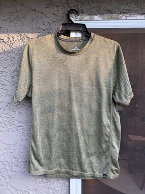 Prana Olive Green Striped Short Sleeve Tee